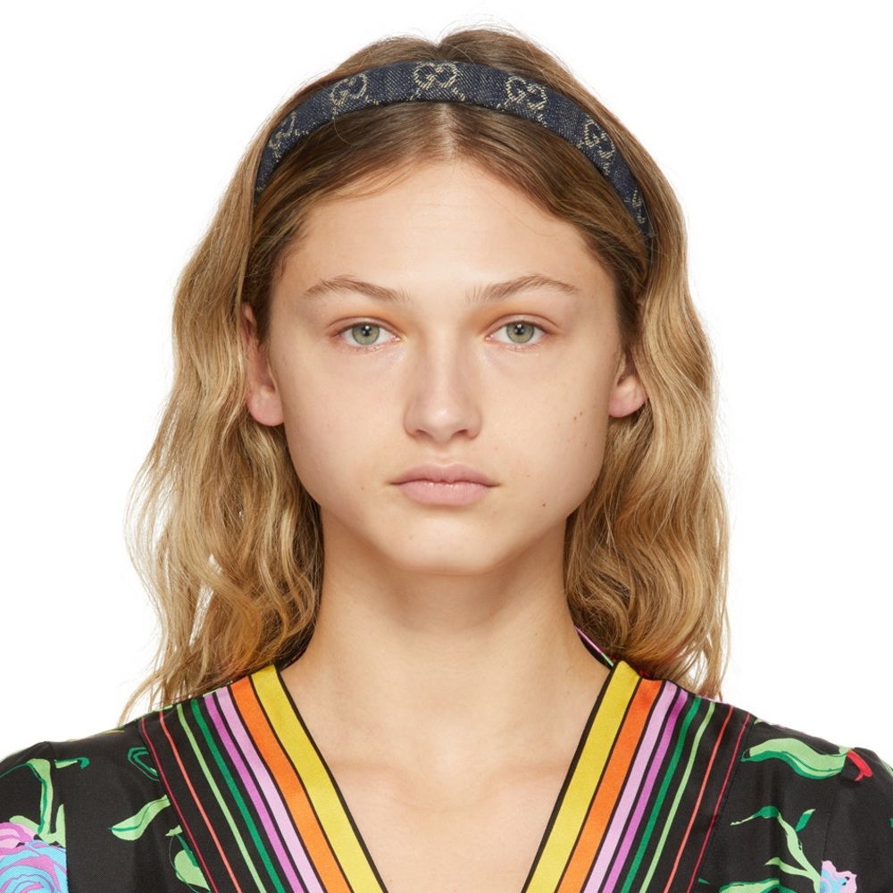 GUCCI Blue Eco-Washed Denim GG Headband